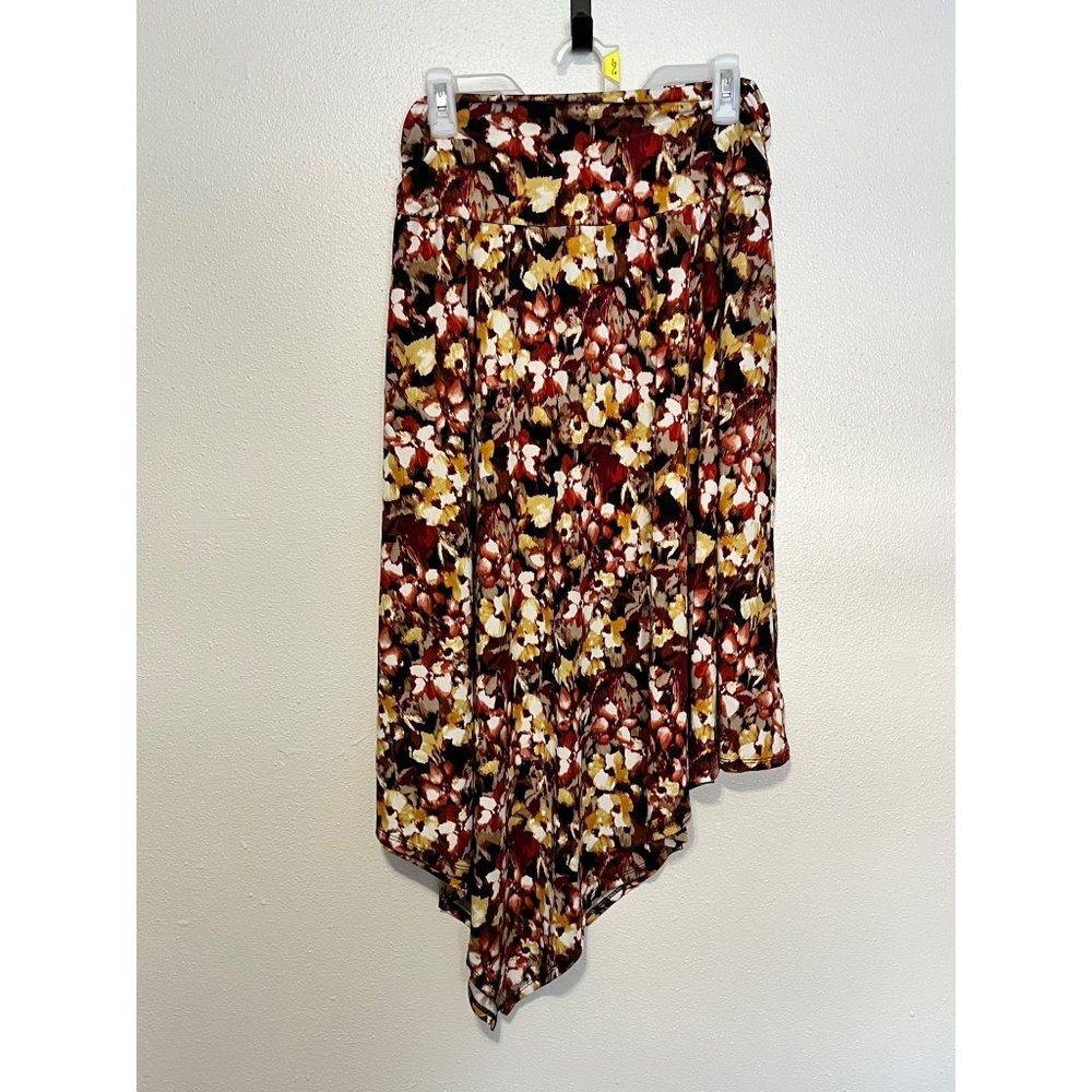 Apt. 9 Skirt Asymmetrical Hem Black with Multi Brown Floral Womans Size XL